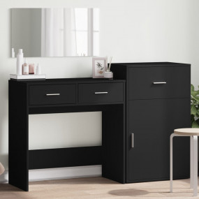 Dressing Table Set Black Engineered wood, glass Medium