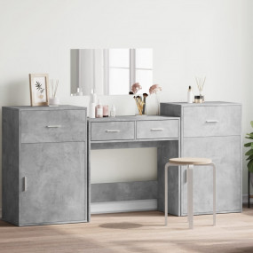 Dressing Table Set Concrete Grey Engineered Wood, Glass...