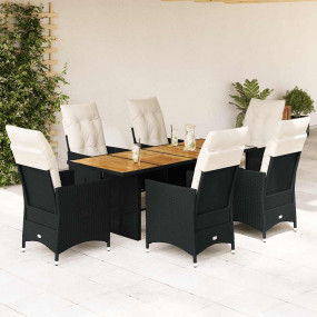 Garden Dining Set Black, Cream White PE rattan 6-seater