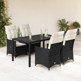 Garden Dining Set Black PE rattan 4-seater Adjustable A...