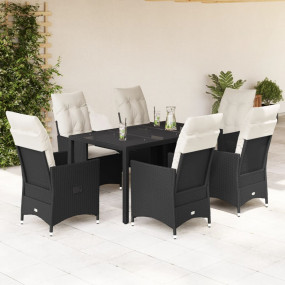Garden Dining Set Black PE Rattan 6-seater Adjustable A...