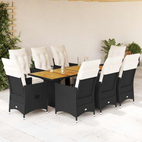 Garden Dining Set Black and Cream White