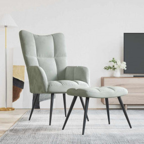 Relaxing Chair With Stool Light Grey Velvet Medium Foot...