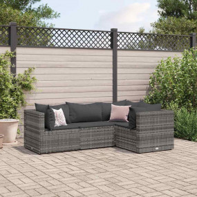 Patio Lounge Set Grey PE rattan, powder-coated steel, 1...