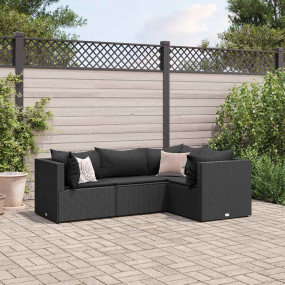 Patio Lounge Set Black PE rattan, polyester, powder-coa...