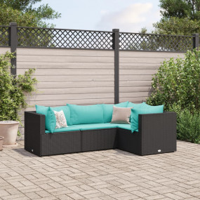 Patio Lounge Set Black PE Rattan 24.8 in x 24.8 in x 22...