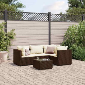 Patio Lounge Set Brown PE Rattan, Powder-Coated Steel, ...