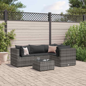Patio Lounge Set Grey PE rattan 5 Piece Set Adjustable ...