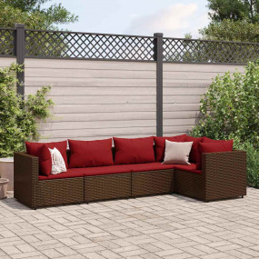 Patio Lounge Set Brown with Cinnamon Red cushions