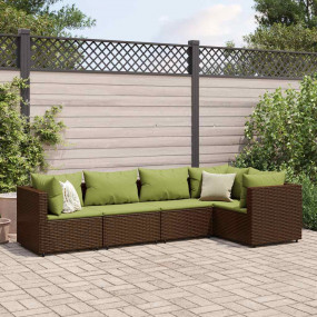 Patio Lounge Set Brown PE Rattan, Powder-Coated Steel, ...