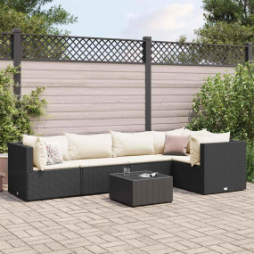 Patio Lounge Set Black PE rattan, Powder-coated steel, ...