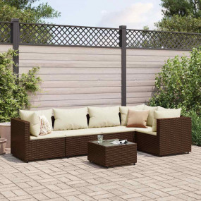 Patio Lounge Set Brown PE Rattan 6 Piece Set Adjustable...