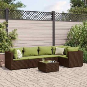 Patio Lounge Set Brown with Green Cushions
