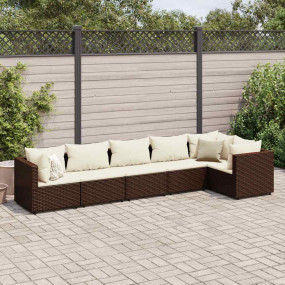 Patio Lounge Set Brown and Cream White PE rattan, powde...