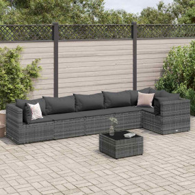 Patio Lounge Set Grey PE Rattan 7 Piece Adjustable Feet