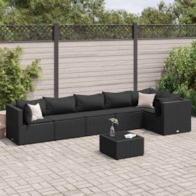 Patio Lounge Set Black PE rattan, powder-coated steel, ...