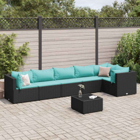 Patio Lounge Set Black PE rattan, powder-coated steel, ...