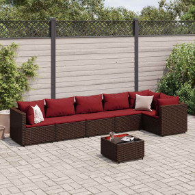 Patio Lounge Set Brown Rattan, Cinnamon Red Cushions