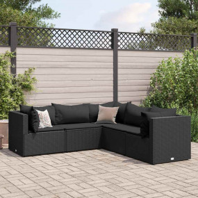 Patio Lounge Set Black PE rattan 5 seat corner set