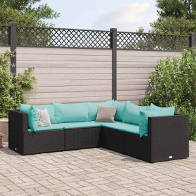 Patio Lounge Set Black, Water Blue