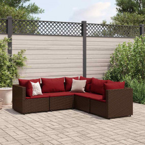 Patio Lounge Set Brown PE rattan 5 Piece Modular