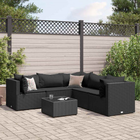 Patio Lounge Set Black PE rattan, powder-coated steel, ...