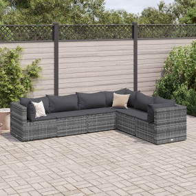Patio Lounge Set Grey PE rattan, powder-coated steel, 1...