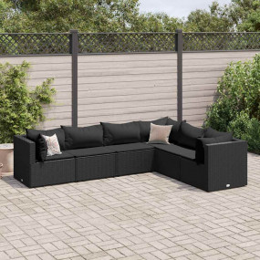 Patio Lounge Set Black PE rattan, powder-coated steel