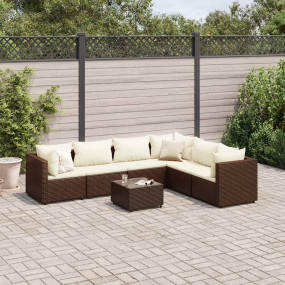 Patio Lounge Set Brown PE rattan 7 Piece Set Adjustable...