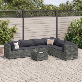 Patio Lounge Set Gray PE rattan, powder-coated steel, t...