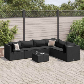 Patio Lounge Set Black PE rattan, powder-coated steel, ...