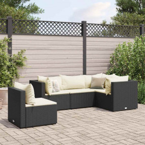 Patio Lounge Set Black PE rattan, powder-coated steel, ...