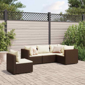 Patio Lounge Set Brown PE Rattan, Powder-Coated Steel, ...