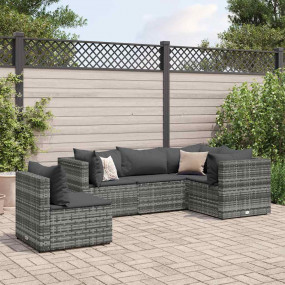 Patio Lounge Set Gray PE rattan, powder-coated steel 5 ...