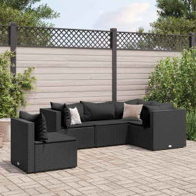 Patio Lounge Set Black Poly rattan, Powder-coated steel...