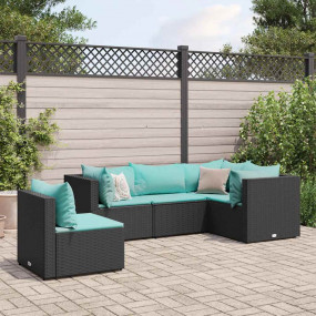 Patio Lounge Set Black, Water Blue