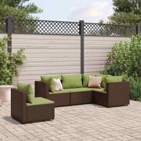 Patio Lounge Set Brown Poly Rattan, Powder-Coated Steel...