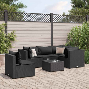 Patio Lounge Set Black Poly Rattan Regular Adjustable A...