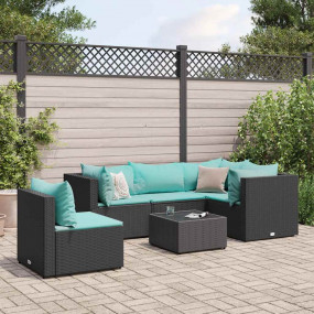 Patio Lounge Set Black PE rattan, powder-coated steel, ...