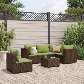 Patio Lounge Set Brown Poly Rattan Set of 6 Adjustable ...
