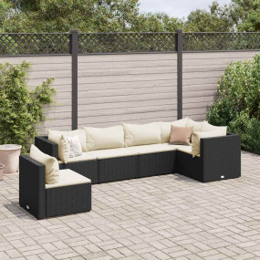 Patio Lounge Set Black Poly Rattan Large Adjustable Fee...