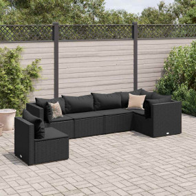 Patio Lounge Set Black PE rattan, powder-coated steel, ...