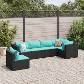 Patio Lounge Set Black PE Rattan Medium Adjustable Feet