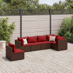 Patio Lounge Set Brown PE Rattan, Powder-Coated Steel 6...