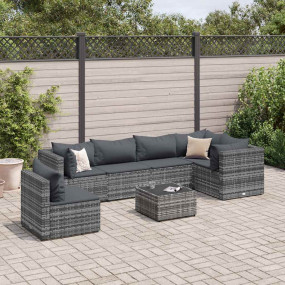 Patio Lounge Set Grey PE Rattan, Powder-Coated Steel, T...