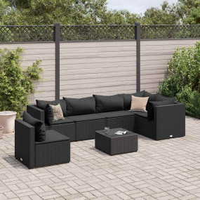 Patio Lounge Set Black PE rattan, powder-coated steel, ...