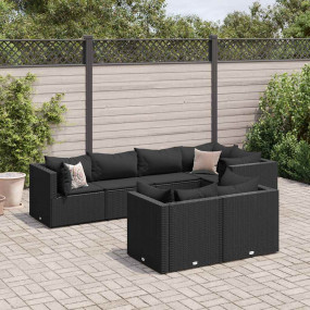 Patio Lounge Set Set of 7 Black PE rattan 7 Piece Set M...