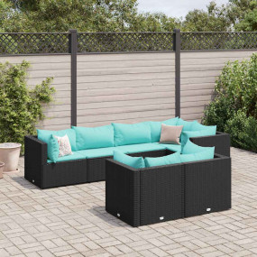 Patio Lounge Set Set of 7 Black PE rattan 7 Piece Set M...