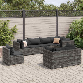 Patio Lounge Set Set of 8 Grey PE rattan 8 Piece Modula...