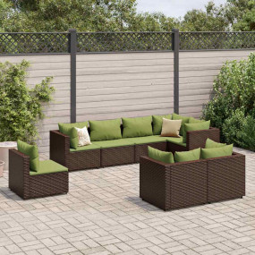 Patio Lounge Set Set of 8 Brown PE rattan, powder-coate...